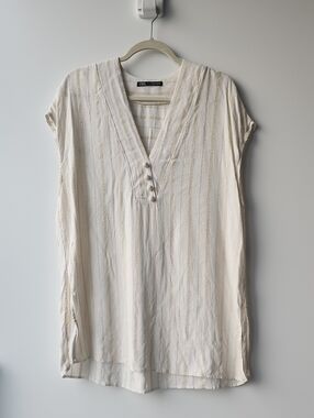 Zara Viscose Linen Blend Striped Oversized Tunic Top
